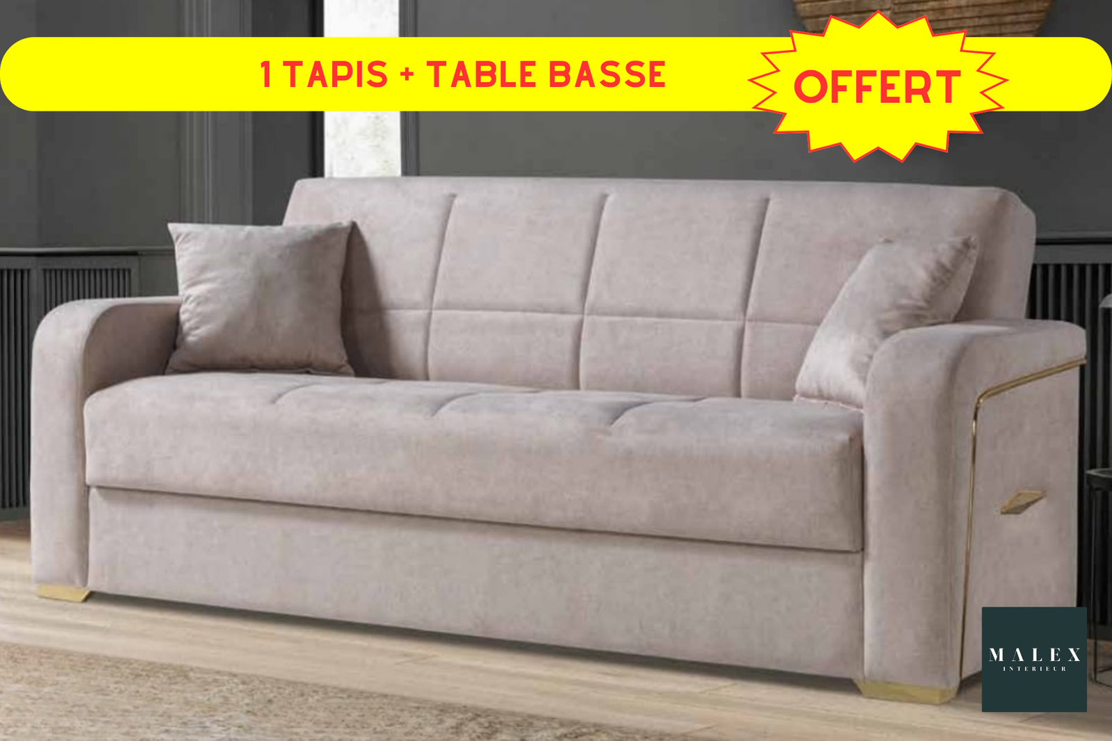 Canapé 3 places Roma + Table Basse + Tapis OFFERT