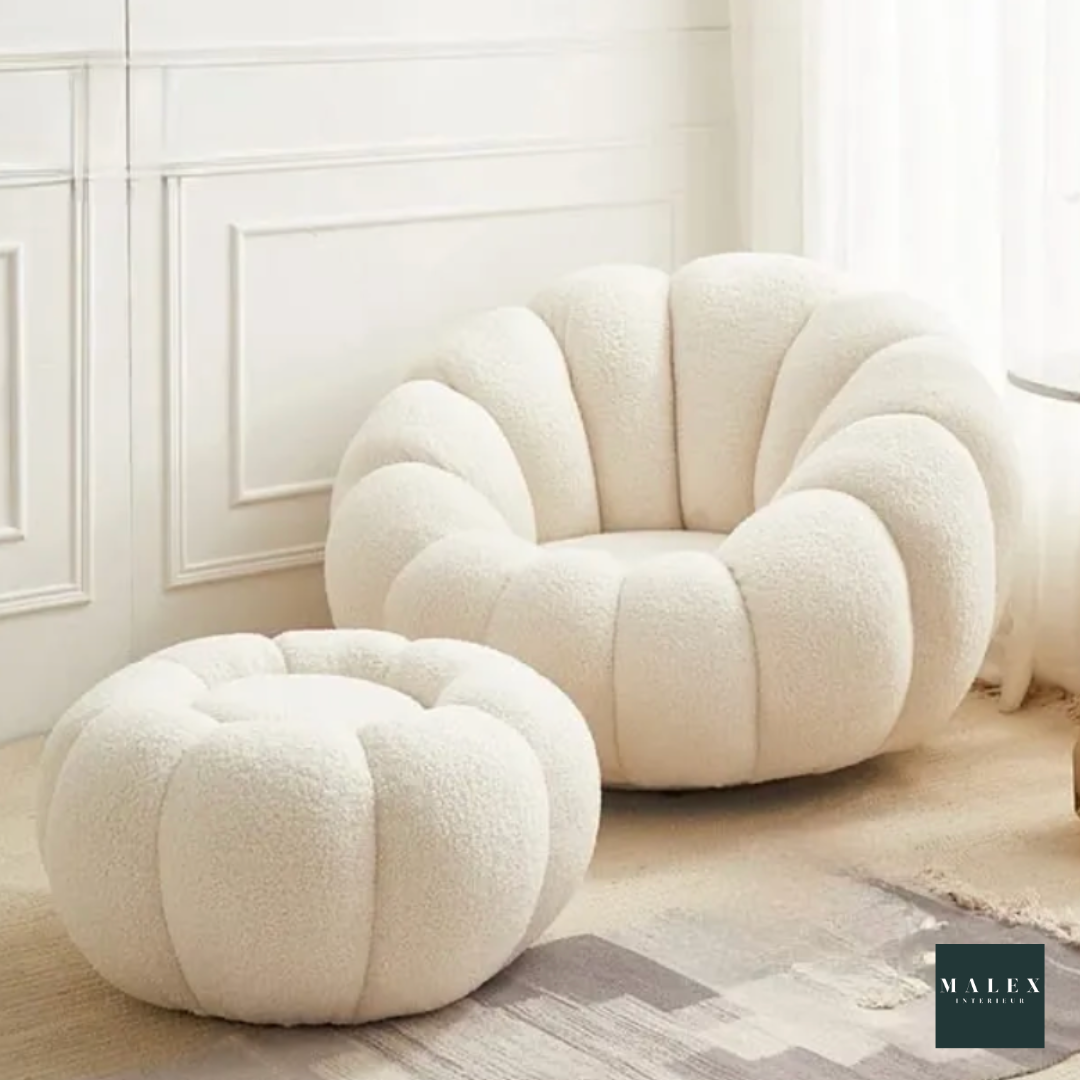 Fauteuil pivotant avec pouf