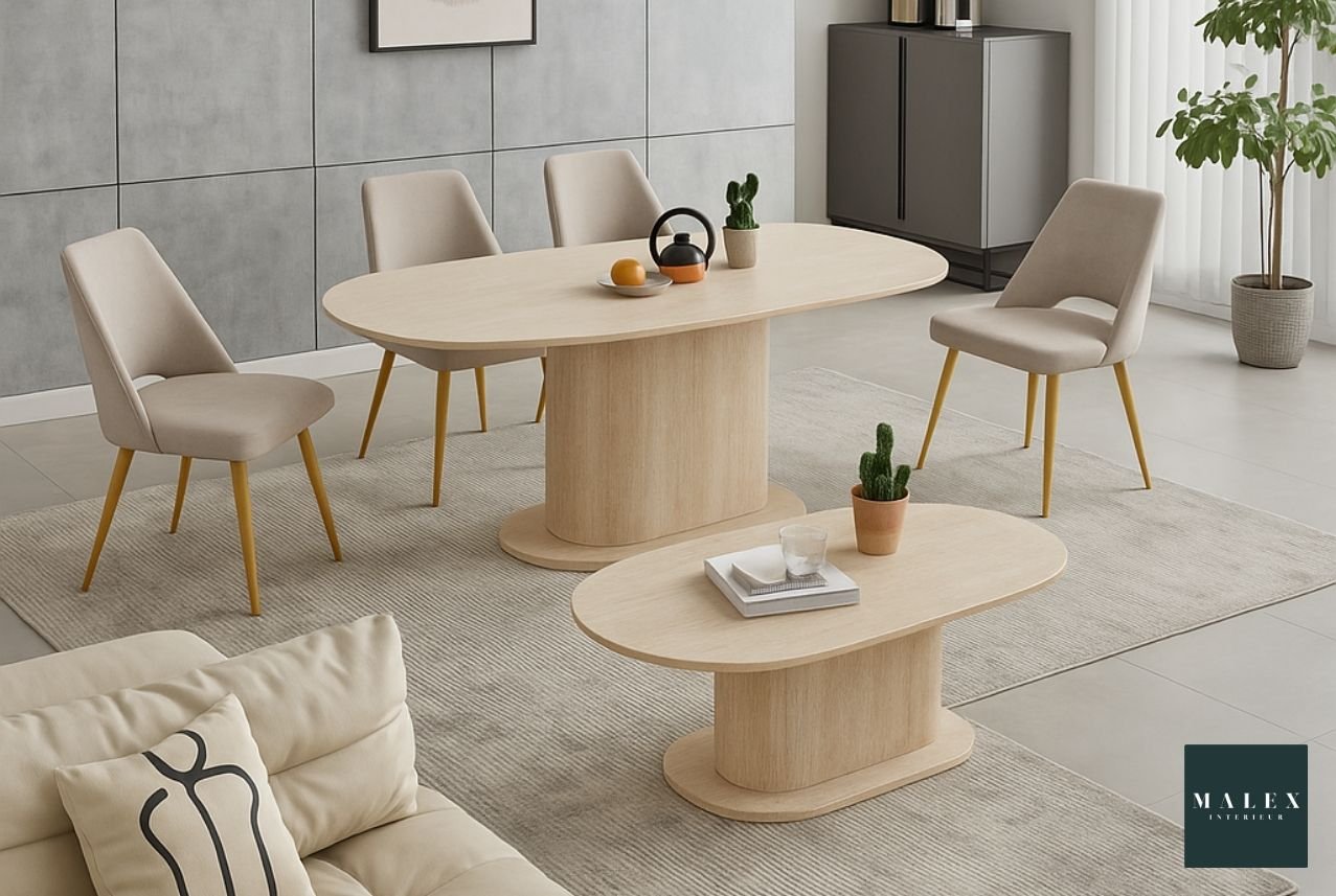 Ensemble Table à manger + Table basse Travertin